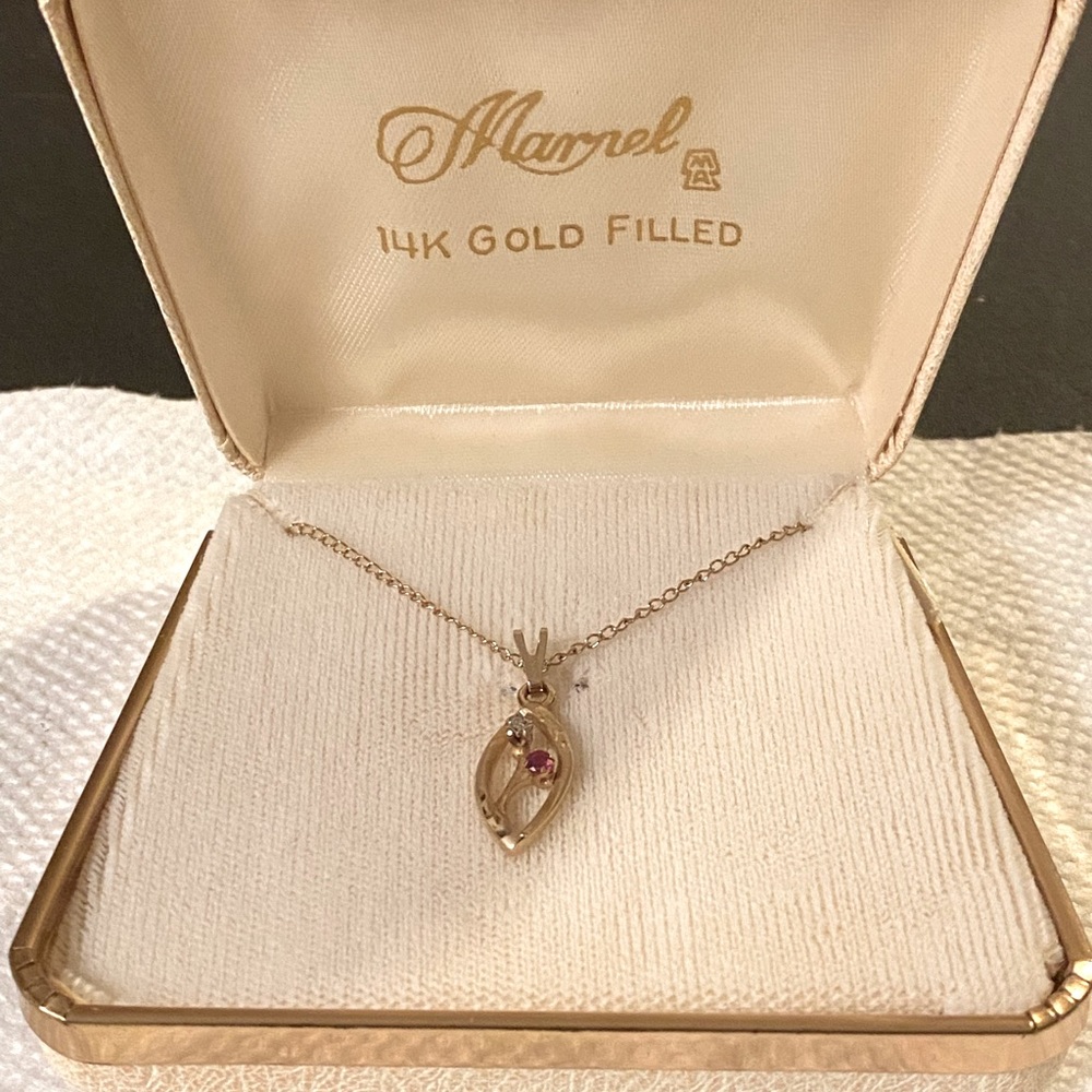 Beautiful Vintage Real Diamond & Ruby GF Necklace